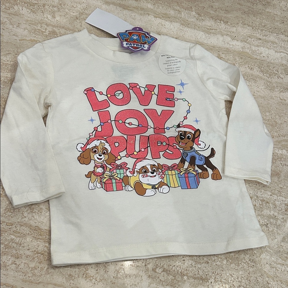 NEW 🆕 PAW Patrol Kids Cream Christmas Long Sleeve Shirt 2T